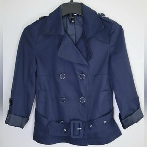 H&M quarter sleeve short trench coat jacket Navy with belt sz 36 S